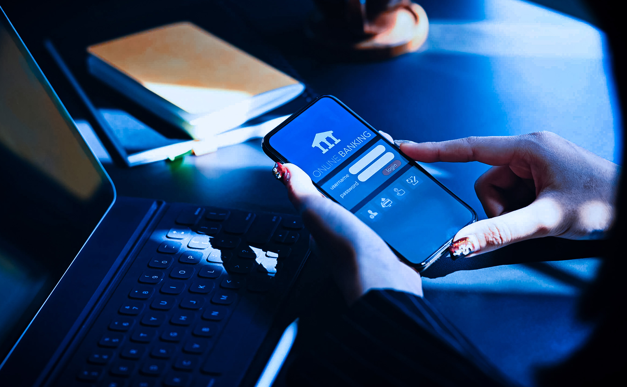 Photo showing a woman using her phone for online banking