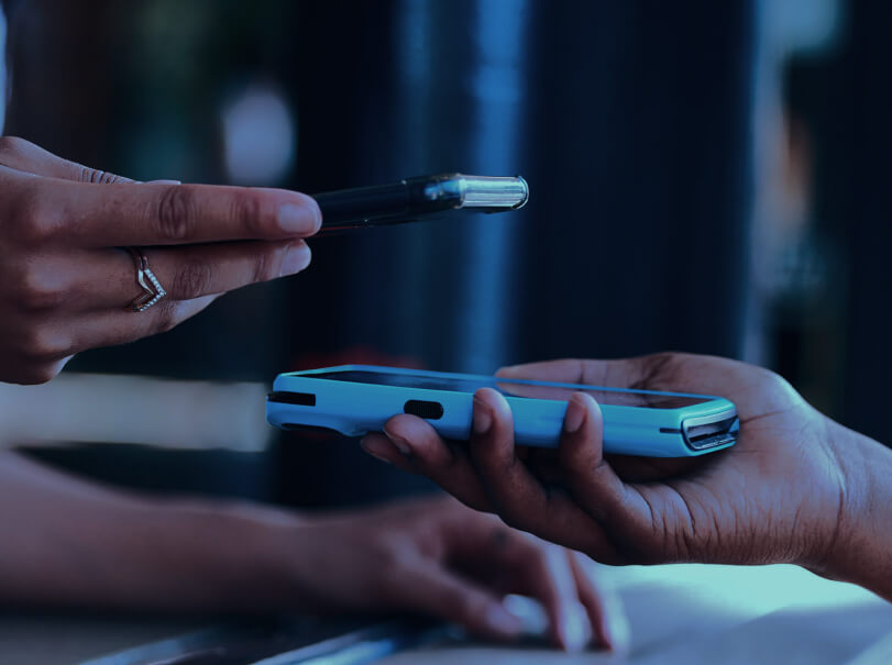 Photo showing two phones using the tap-to-phone feature