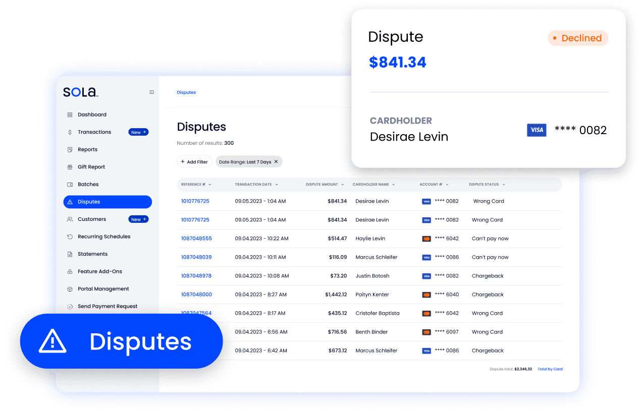 Merchant view of dispute transactions